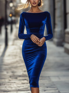 Piper - Women's Boat Neck Velvet Bodycon Midi Dress
