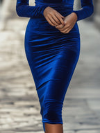 Piper - Women's Boat Neck Velvet Bodycon Midi Dress