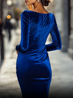 Piper - Women's Boat Neck Velvet Bodycon Midi Dress