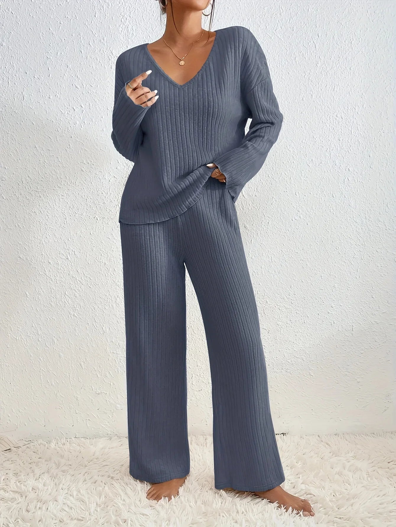 Piper - Women's Ribbed Knit Two-Piece Loungewear Set