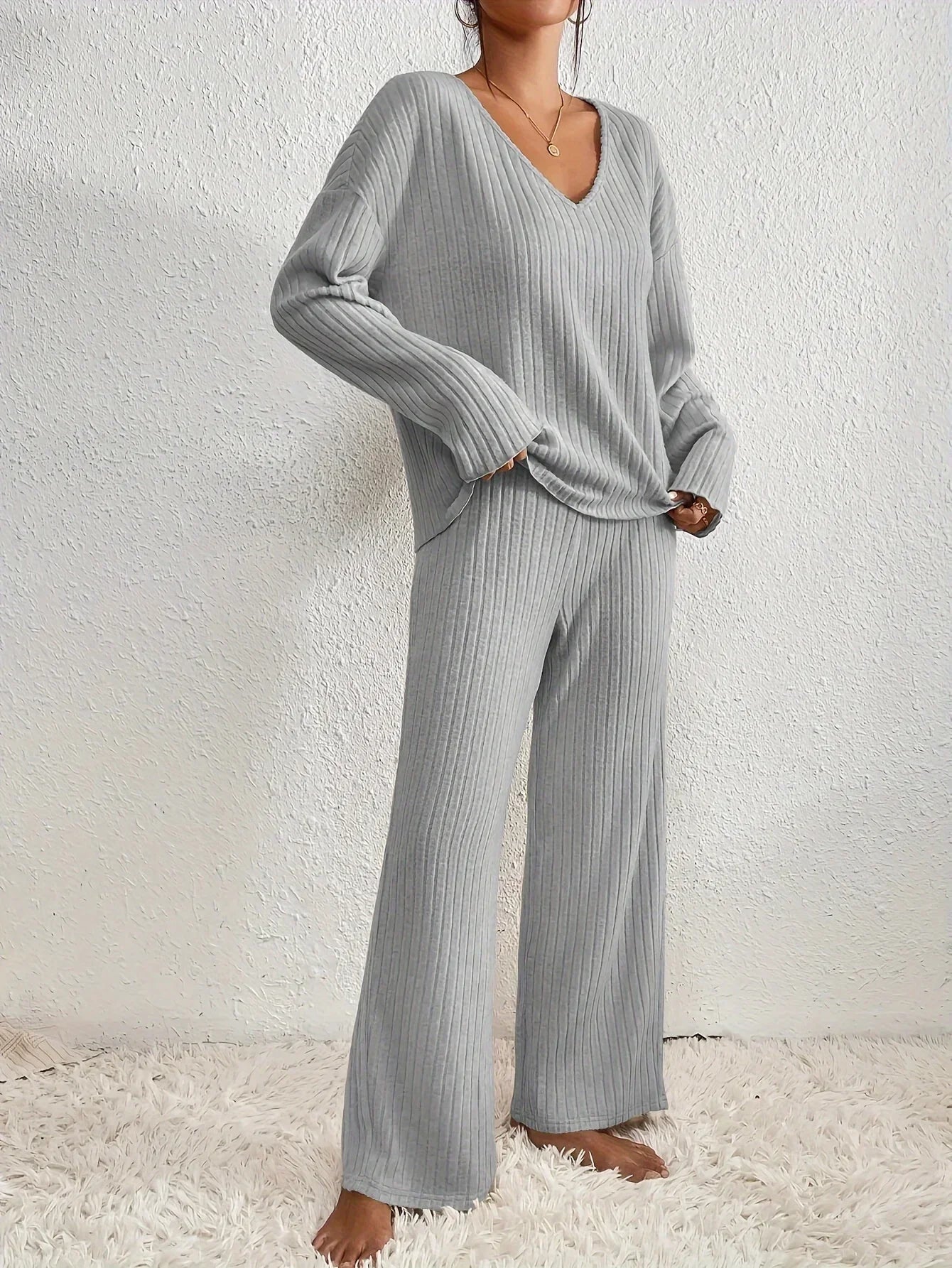 Piper - Women's Ribbed Knit Two-Piece Loungewear Set