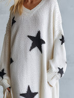 Presley - Women's Star Print Knitted Casual Maxi Dress with V-Neckline