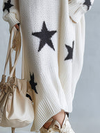 Presley - Women's Star Print Knitted Casual Maxi Dress with V-Neckline