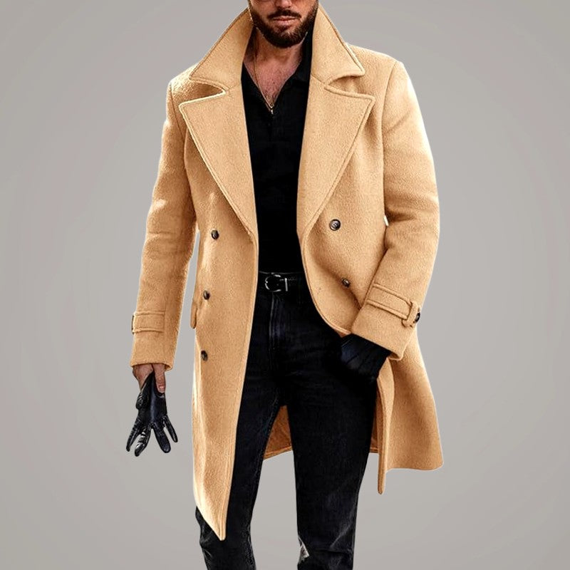 Preston - Men's Double-Breasted Wide-Lapel Long Coat 1
