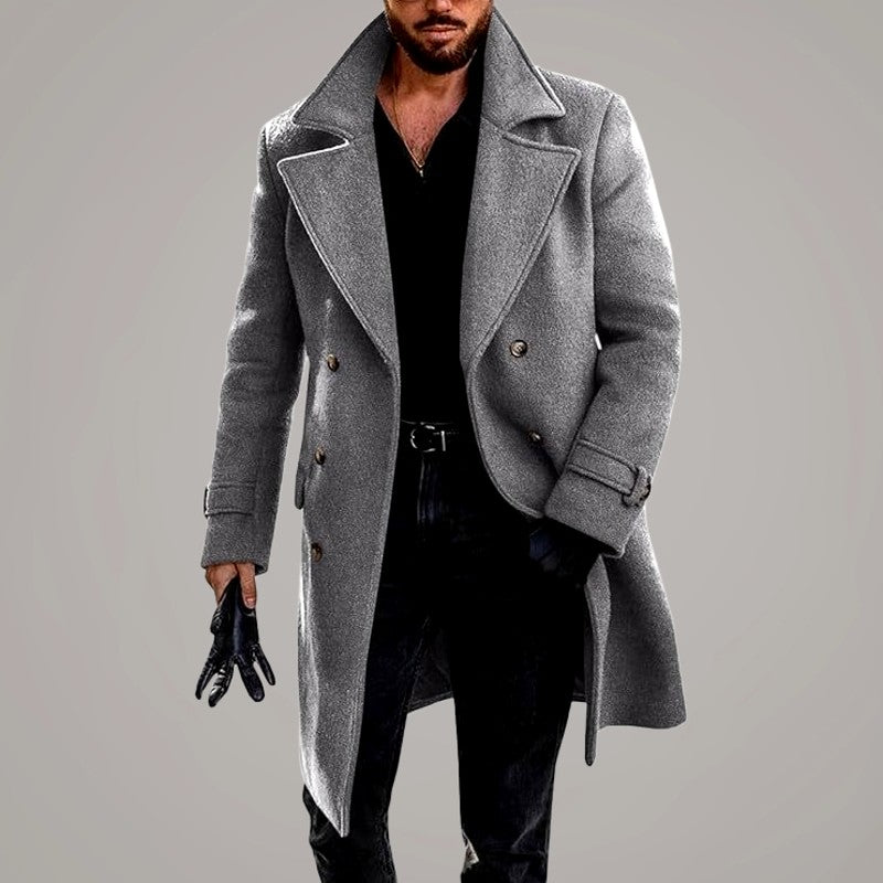 Preston - Men's Double-Breasted Wide-Lapel Long Coat 4