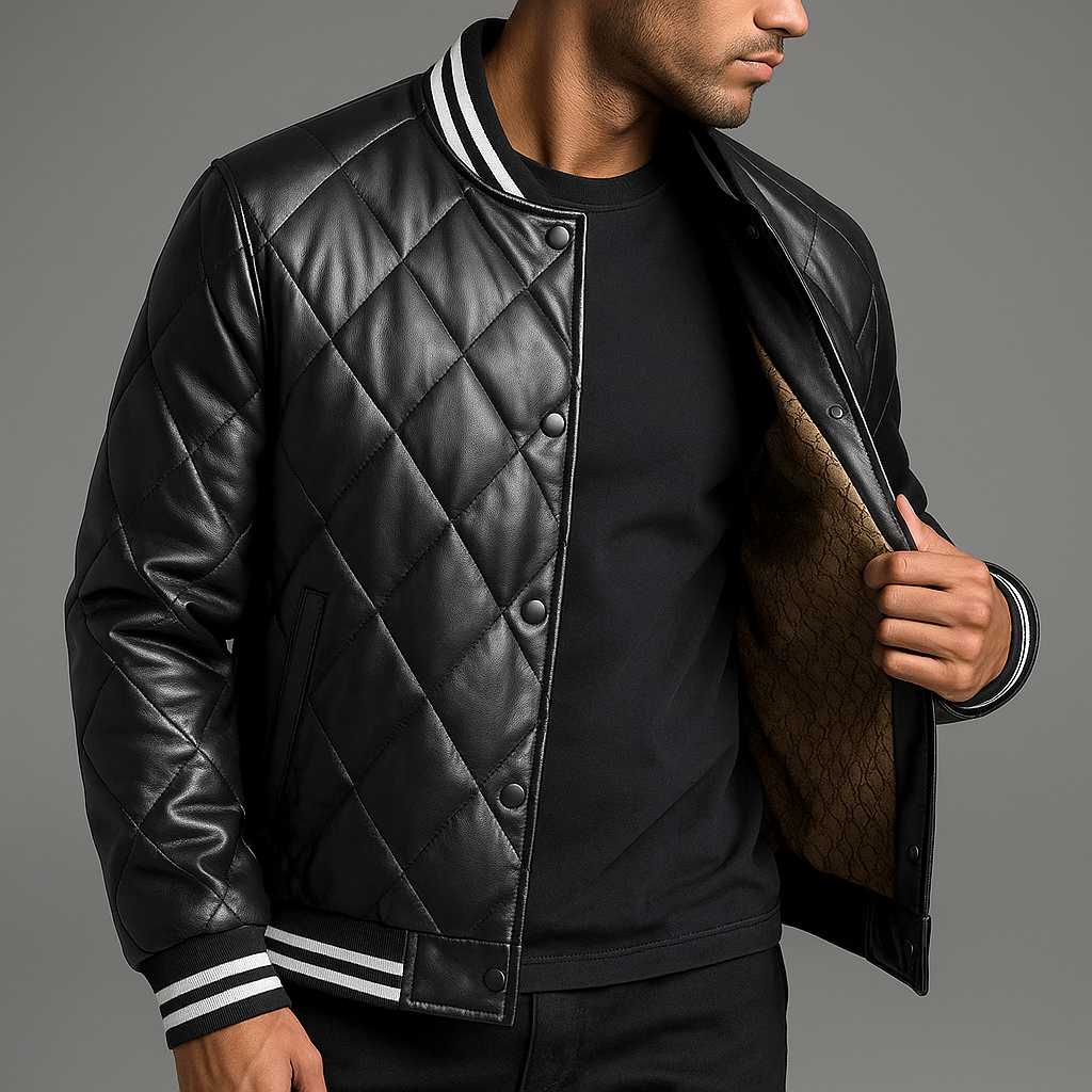 Raphael - Men's Quilted Leather Bomber Jacket