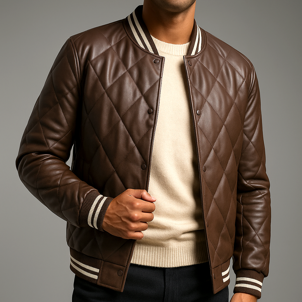 Raphael - Men's Quilted Leather Bomber Jacket