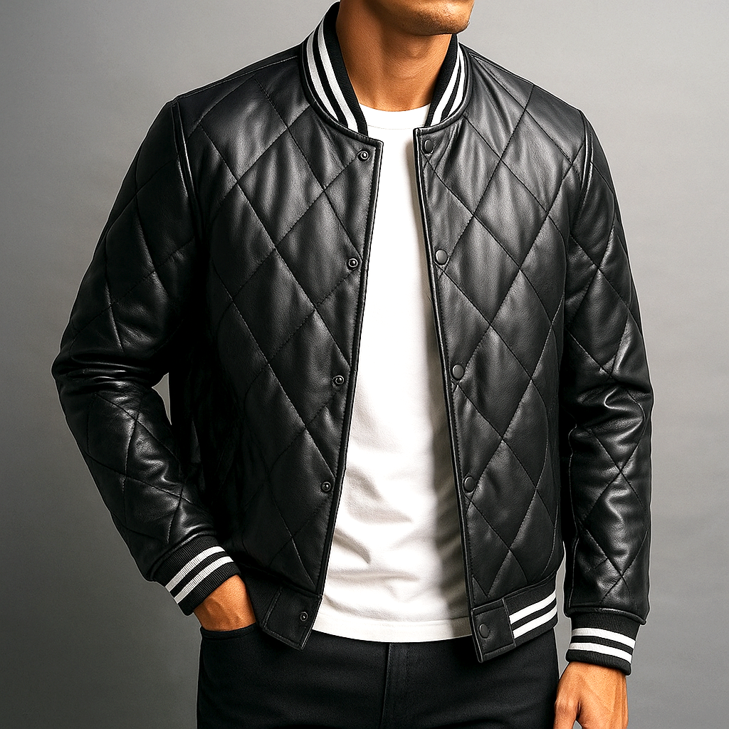 Raphael - Men's Quilted Leather Bomber Jacket