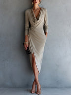 Rayne - Women's Cowl Neck Long-Sleeve Evening Dress 2