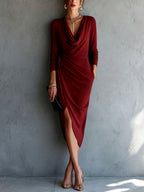 Rayne - Women's Cowl Neck Long-Sleeve Evening Dress 5