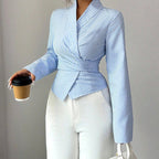 Reign - Women’s Fitted Wrap Style Blouse with Asymmetric Hem 2