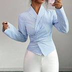 Reign - Women’s Fitted Wrap Style Blouse with Asymmetric Hem 5