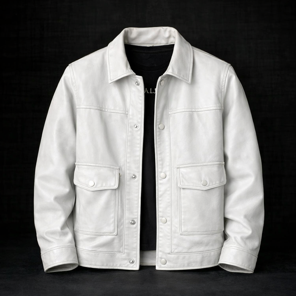 Reuben - Men's Button-Front Leather Jacket with Flap Pockets