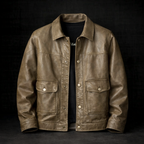 Reuben - Men's Button-Front Leather Jacket with Flap Pockets