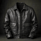 Reuben - Men's Button-Front Leather Jacket with Flap Pockets