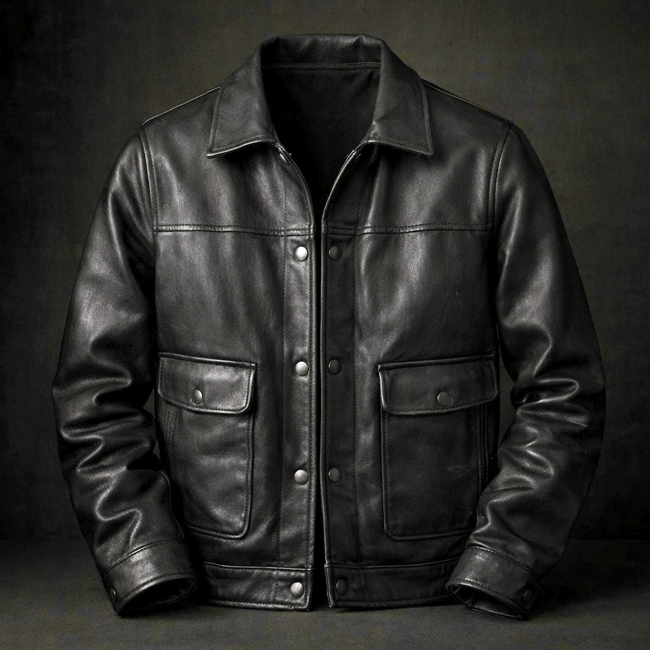 Reuben - Men's Button-Front Leather Jacket with Flap Pockets