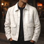 Reuben - Men's Button-Front Leather Jacket with Flap Pockets