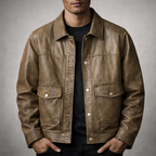Reuben - Men's Button-Front Leather Jacket with Flap Pockets