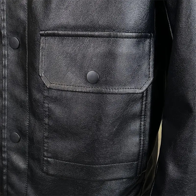 Reuben - Men's Button-Front Leather Jacket with Flap Pockets