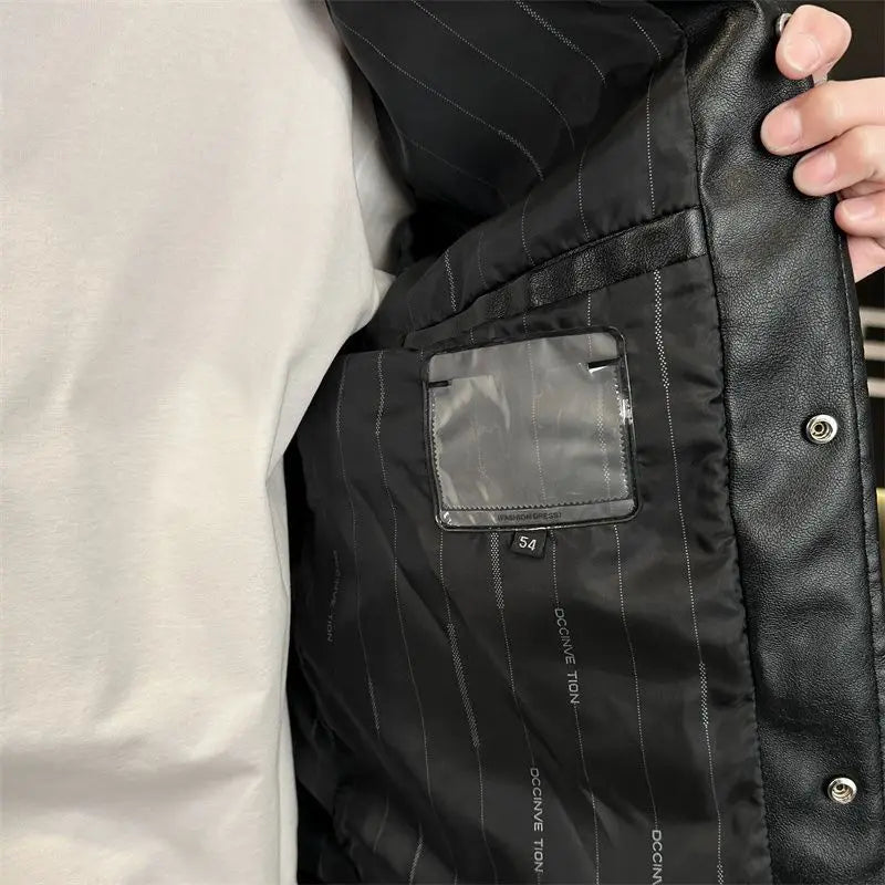 Reuben - Men's Button-Front Leather Jacket with Flap Pockets