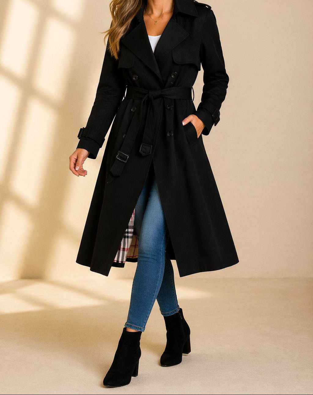 Rhian - Women's Double-Breasted Belted Trench Coat
