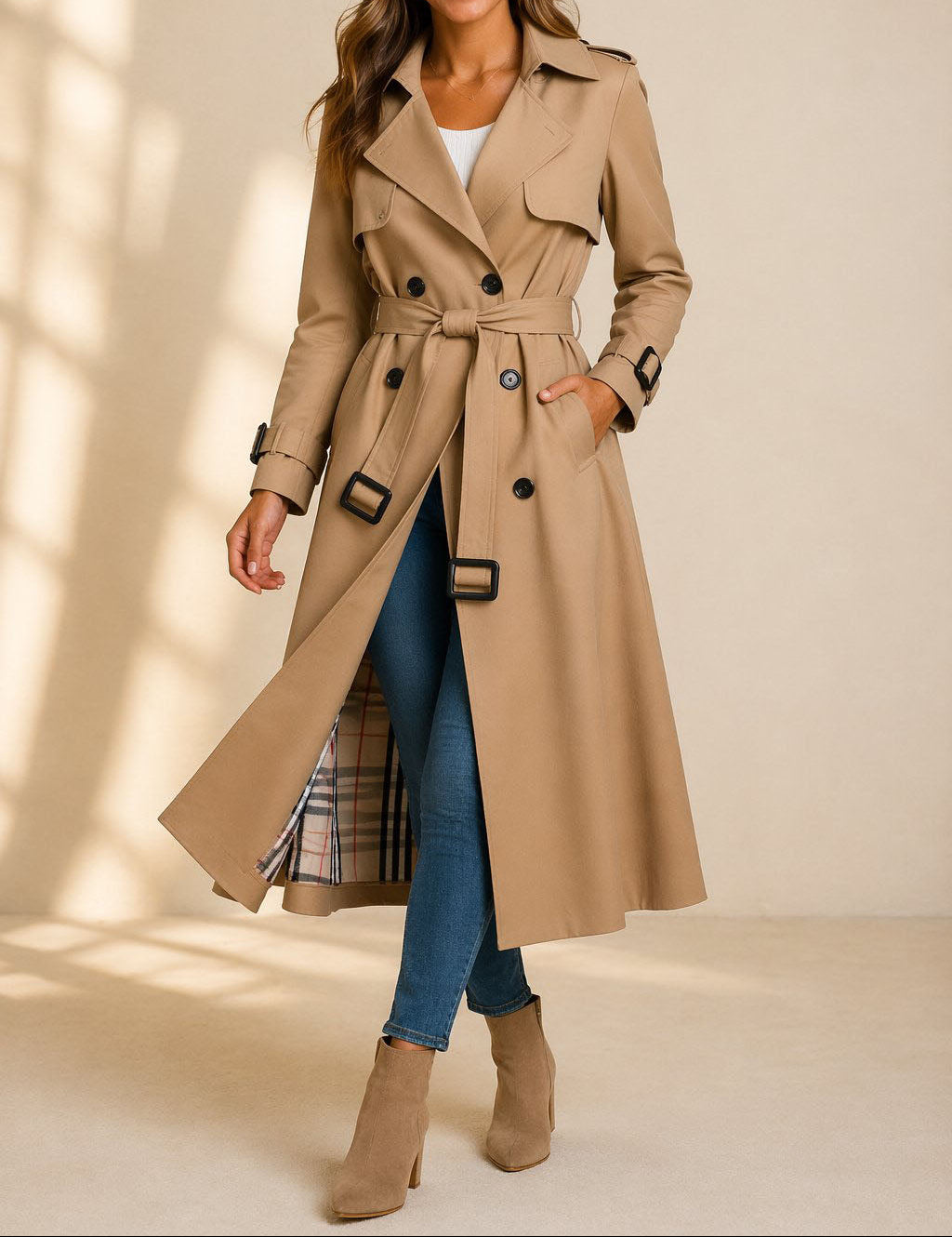 Rhian - Women's Double-Breasted Belted Trench Coat