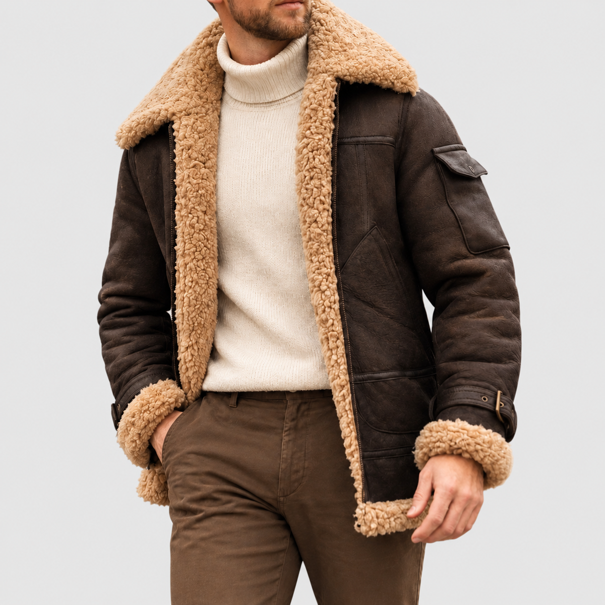 Rhodes - Men's Suede Shearling-Lined Aviator Jacket