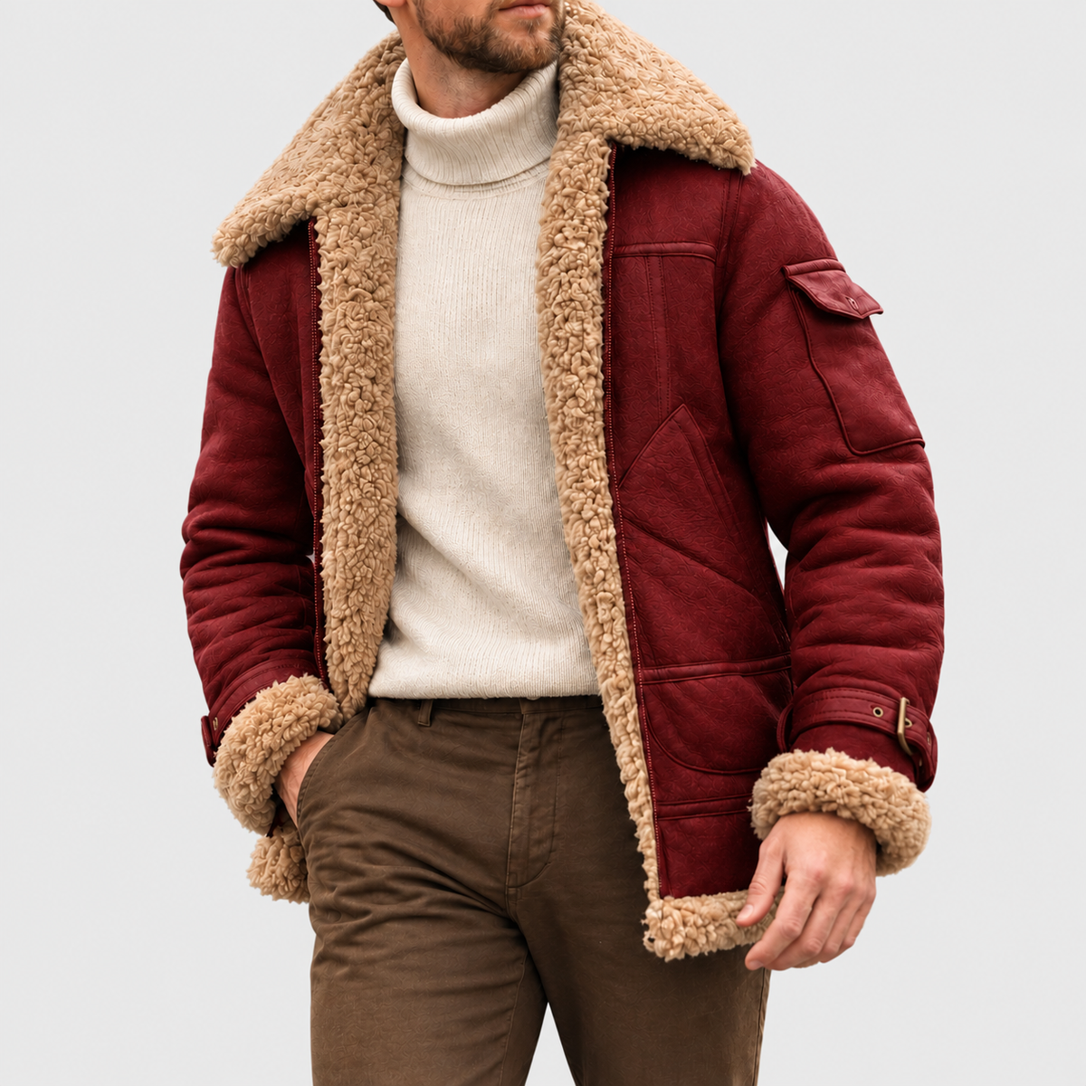Rhodes - Men's Suede Shearling-Lined Aviator Jacket