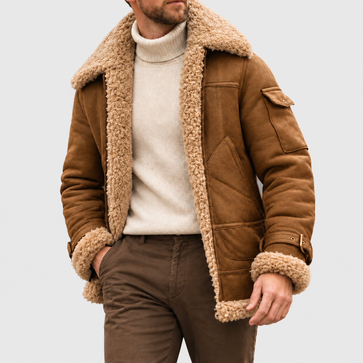 Rhodes - Men's Suede Shearling-Lined Aviator Jacket
