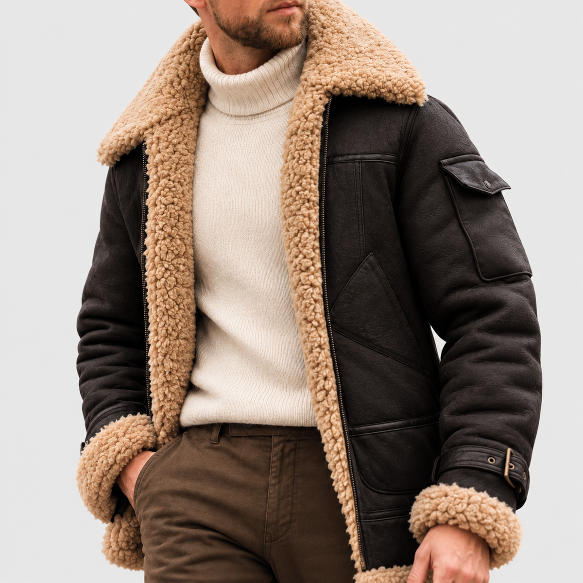 Rhodes - Men's Suede Shearling-Lined Aviator Jacket