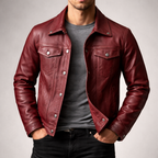 Robert - Men's Vintage Leather Trucker Jacket with Button Front