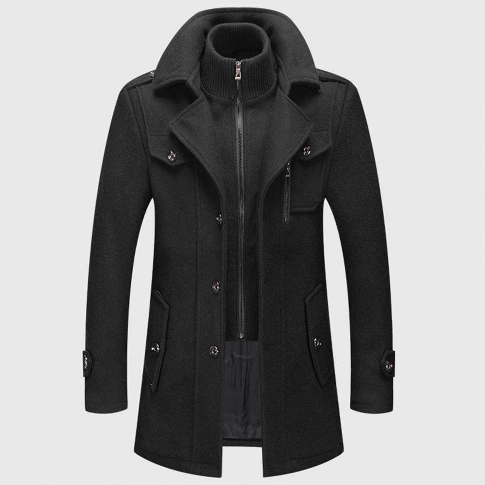 Rohan - Men's Wool-Blend Coat with Stand Collar and Zip Closure