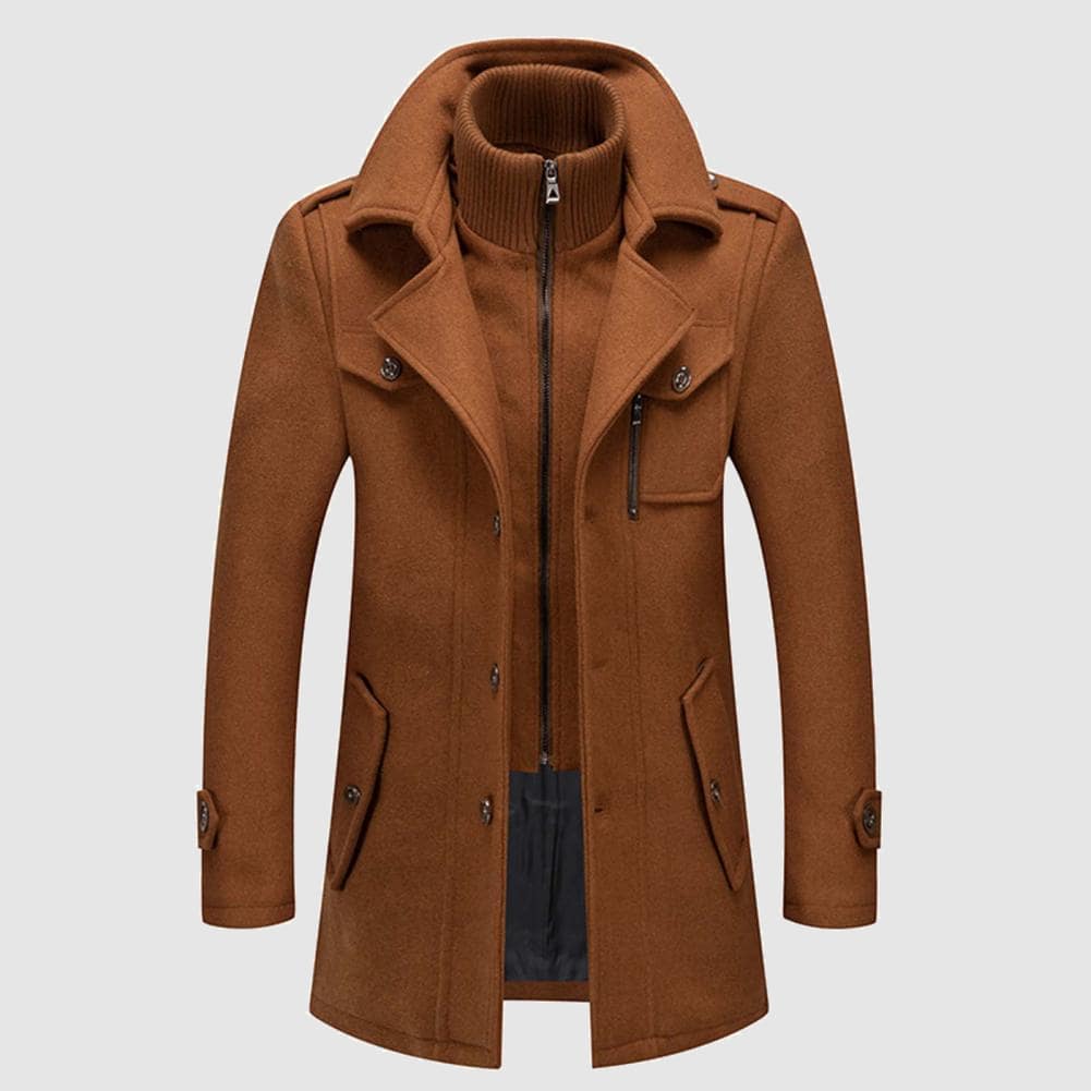 Rohan - Men's Wool-Blend Coat with Stand Collar and Zip Closure