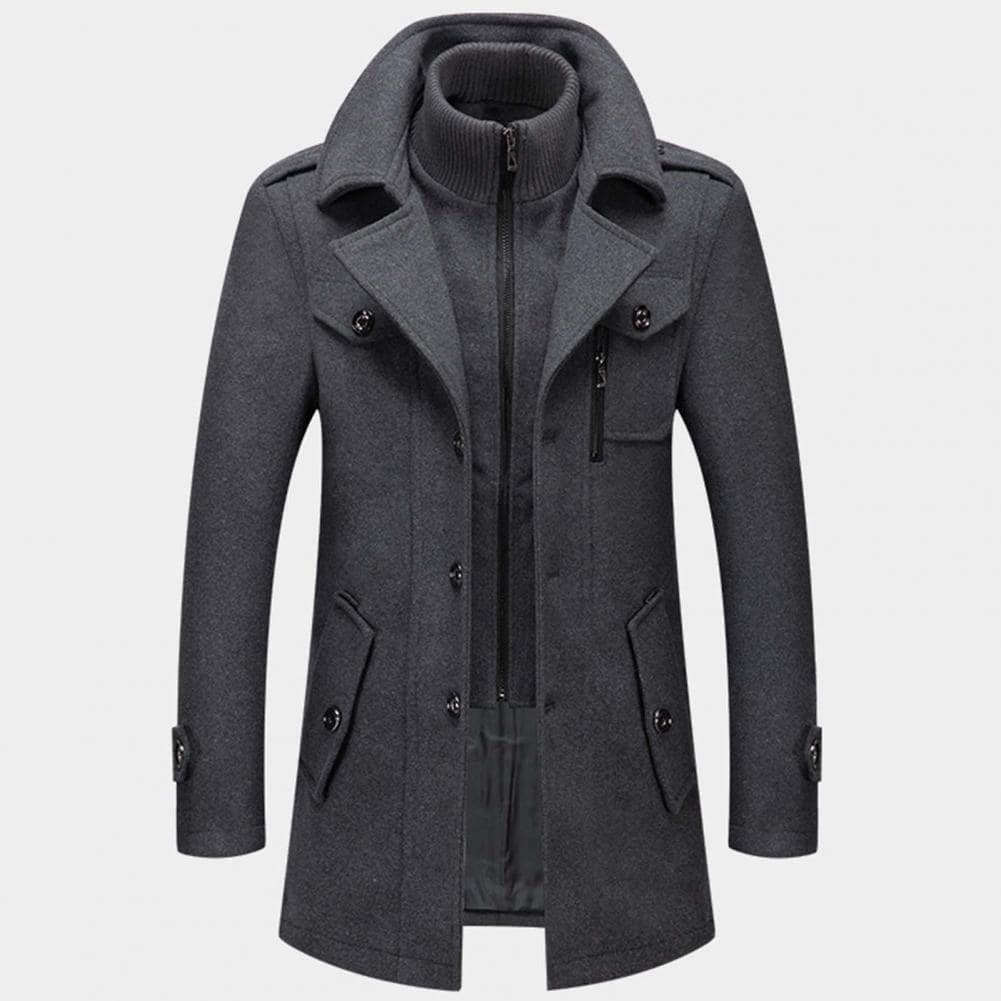 Rohan - Men's Wool-Blend Coat with Stand Collar and Zip Closure