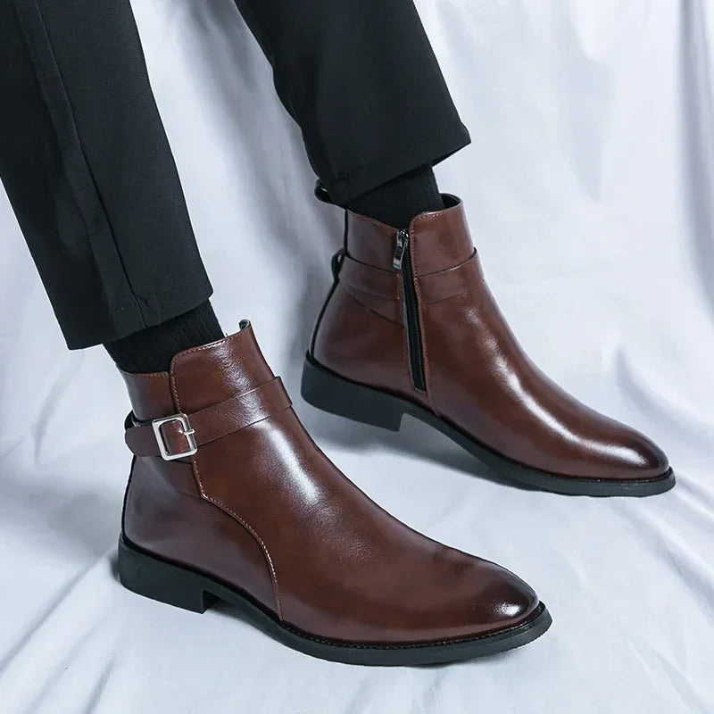 Ronan - Men's Side-Zip Chelsea Boots with Block Heel
