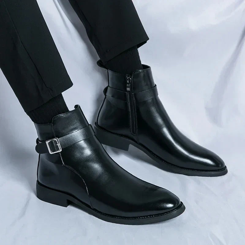 Ronan - Men's Side-Zip Chelsea Boots with Block Heel