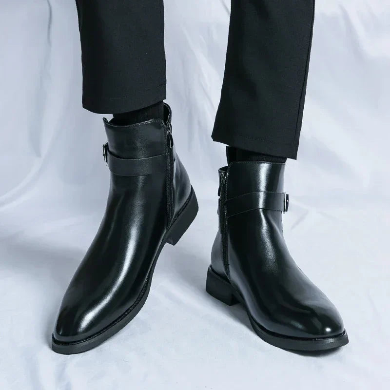 Ronan - Men's Side-Zip Chelsea Boots with Block Heel