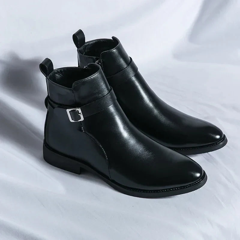 Ronan - Men's Side-Zip Chelsea Boots with Block Heel