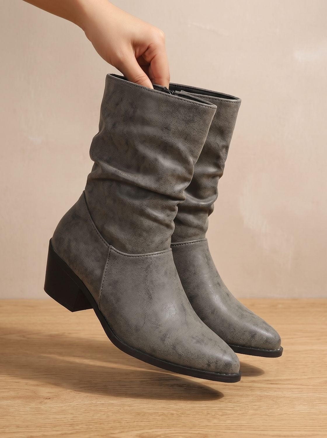 Rosalie - Women's Slouch Ankle Boots with Block Heel