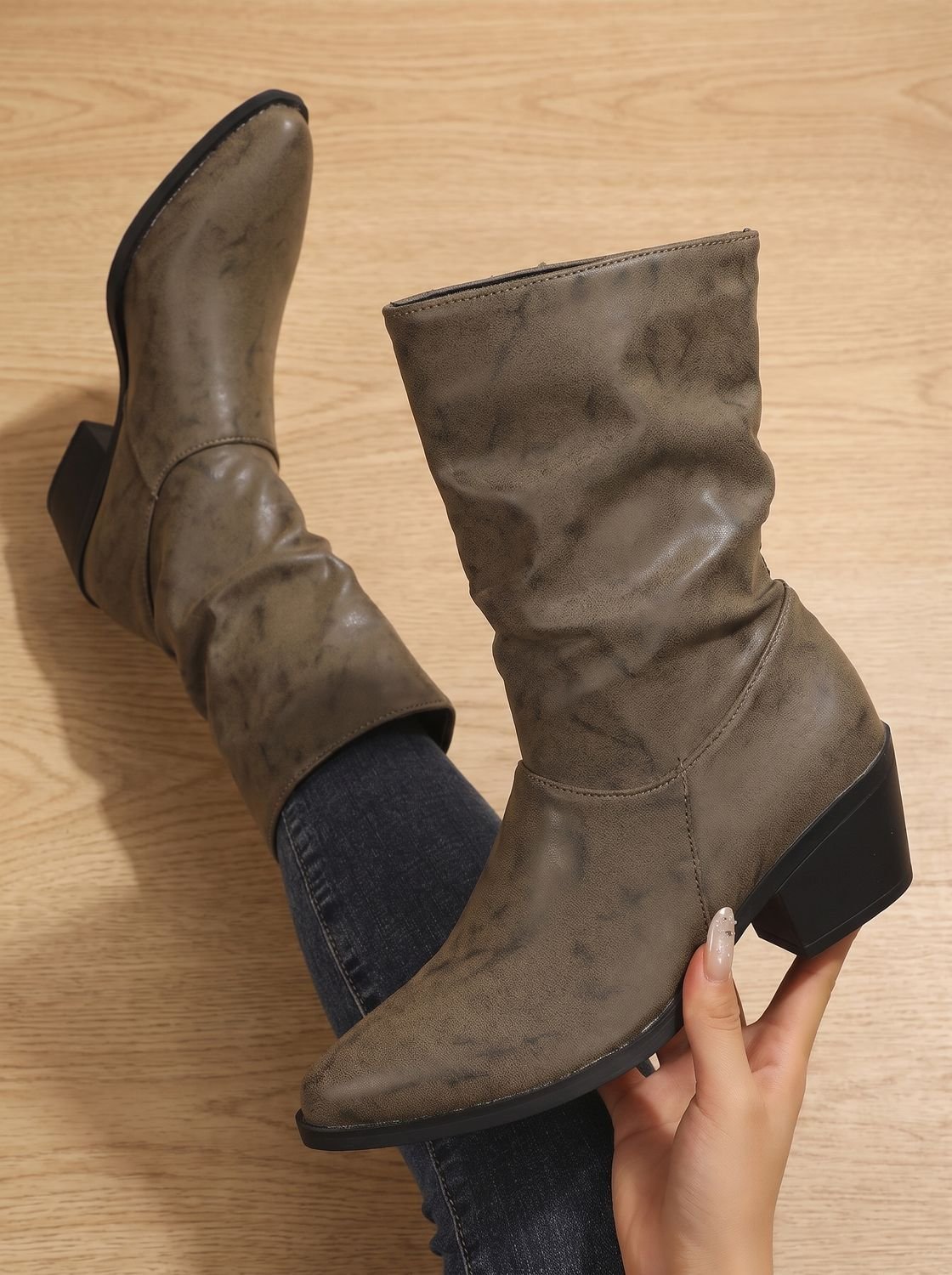 Rosalie - Women's Slouch Ankle Boots with Block Heel