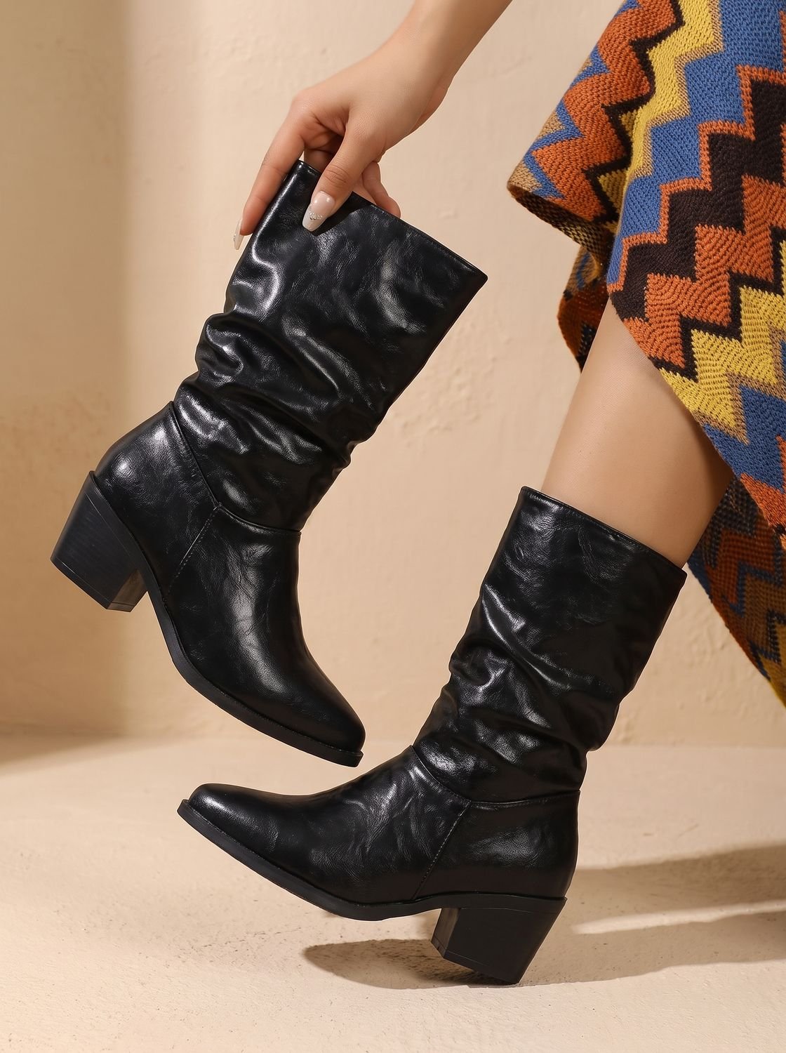 Rosalie - Women's Slouch Ankle Boots with Block Heel