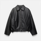 Rose - Women's Cropped Leather Jacket with Front Zip