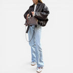 Rose - Women's Cropped Leather Jacket with Front Zip