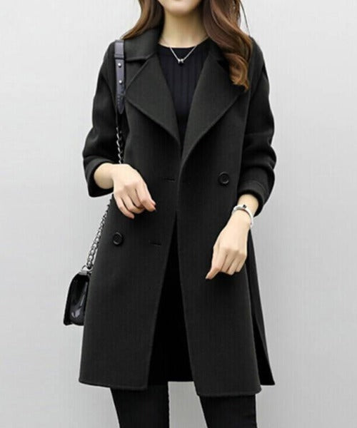 Roselyn - Women's Oversized Lapel Double-Breasted Tailored Coat