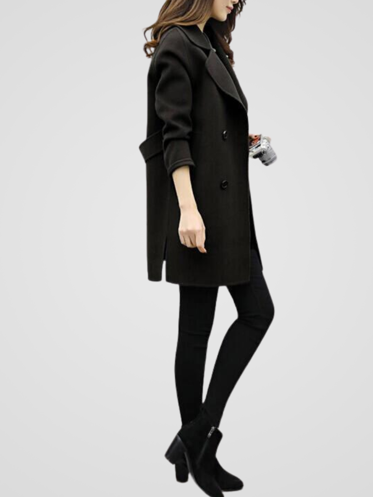 Roselyn - Women's Oversized Lapel Double-Breasted Tailored Coat