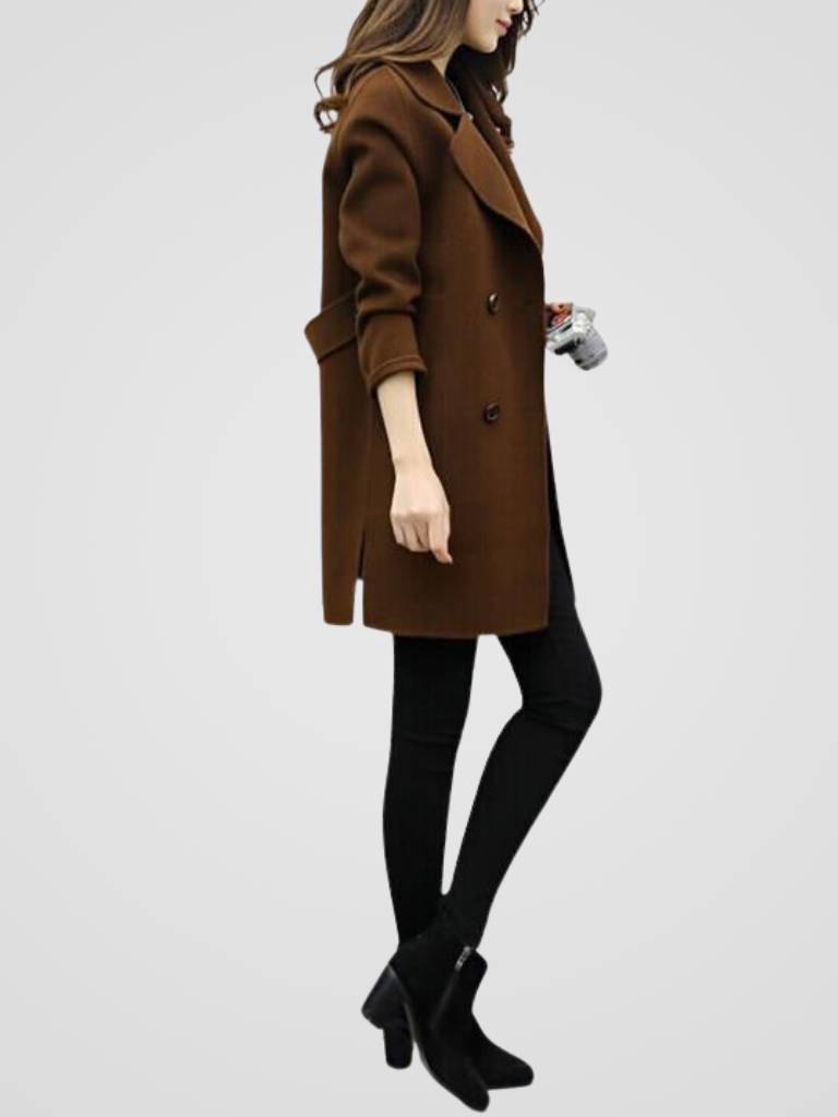 Roselyn - Women's Oversized Lapel Double-Breasted Tailored Coat