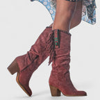 Rosemary - Women's Suede Knee-High Boots with Fringe Trim