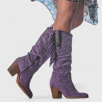 Rosemary - Women's Suede Knee-High Boots with Fringe Trim