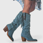 Rosemary - Women's Suede Knee-High Boots with Fringe Trim