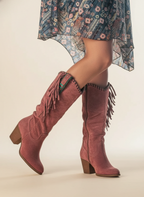 Rosemary - Women's Suede Knee-High Boots with Fringe Trim
